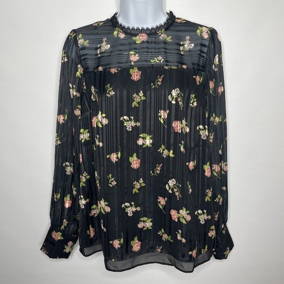 ModCloth Accentuated Ease Sheer Black Metallic Floral Overlay Blouse - Picture 1 of 8